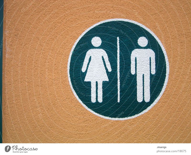 Fe|male feminin maskulin Frau Mann grün weiß Piktogramm Reinigen urinieren rund Mensch Kommunizieren Hinweisschild Toilette sanitäre Anlagen orange