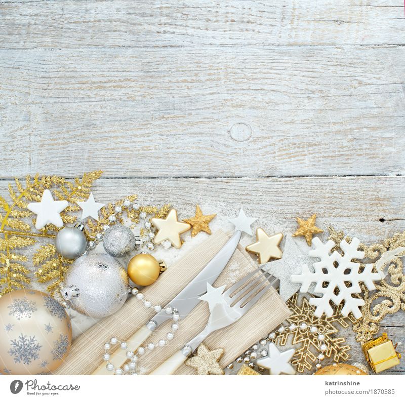 Silber und golden Christmas Table Setting Teller Besteck Gabel Dekoration & Verzierung Tisch Feste & Feiern Weihnachten & Advent Silvester u. Neujahr Ornament
