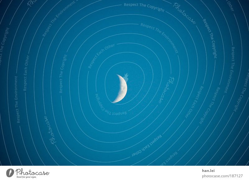 Der Mond ist unsere Sonne Ferne Himmel blau weiß Romantik Angst Textfreiraum Mondschein Planet Vignettierung Grater Astronomie Sichel Halbmond Twilight Teufel