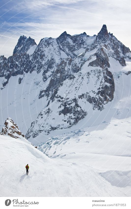 Grandes Jourasses, weißes Tal, Chamonix, Mont Blanc, Frankreich Freude Abenteuer Winter Schnee Berge u. Gebirge Sport Skifahren Mann Erwachsene Landschaft