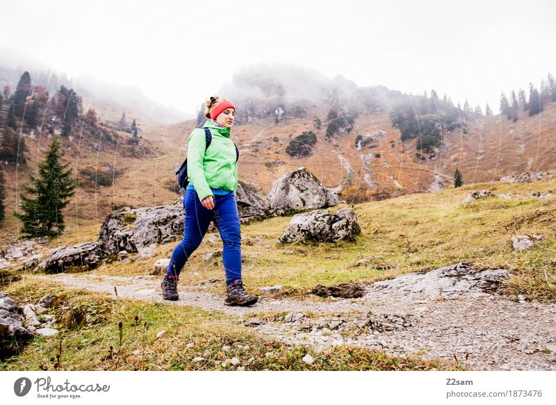 stolzen Schrittes Lifestyle Freizeit & Hobby Berge u. Gebirge wandern Sport Junge Frau Jugendliche 18-30 Jahre Erwachsene Natur Landschaft Herbst