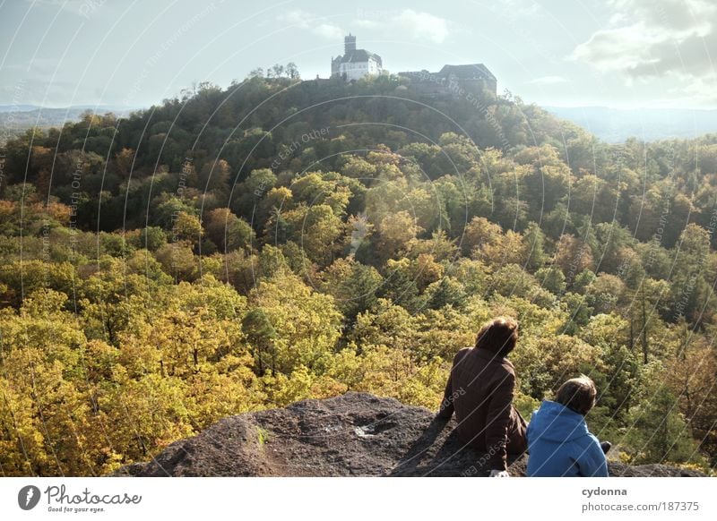 Die Blicke schweifen lassen Leben harmonisch Erholung ruhig Meditation Tourismus Ferne Sightseeing wandern Umwelt Natur Landschaft Herbst Wald Felsen