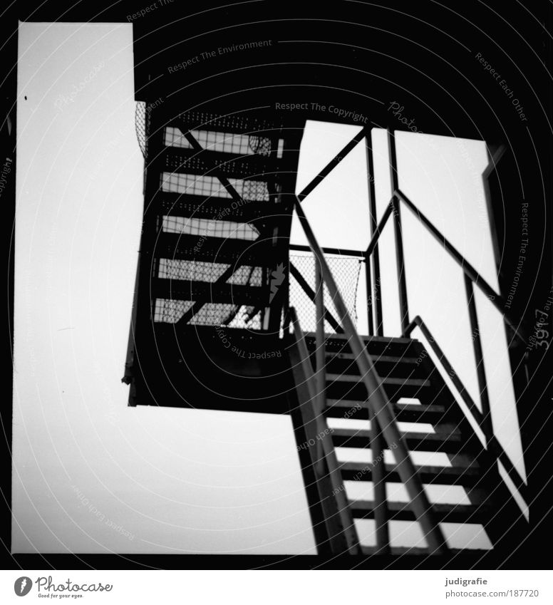 Nach oben Hannover Haus Bauwerk Gebäude Architektur Treppe anstrengen Perspektive Vergänglichkeit Wandel & Veränderung Verfall Expo 2000 Treppengeländer Netz