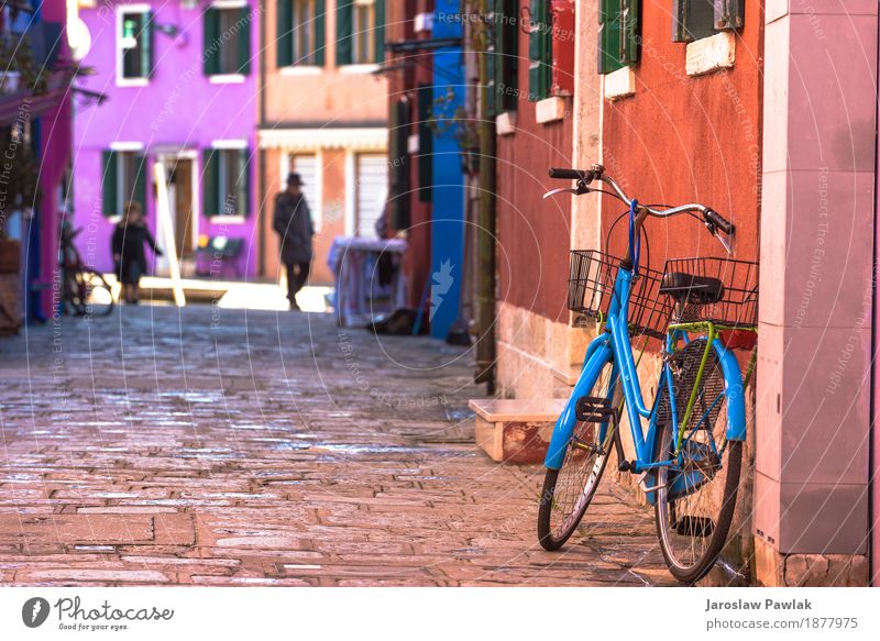 Zerstörtes Fahrrad, das farbiges Haus in Burano, Italien lehnt. schön Ferien & Urlaub & Reisen Tourismus Sommer Insel Kultur Blume Dorf Gebäude Architektur