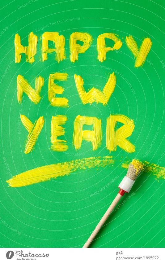 Happy New Year Freude Glück Feste & Feiern Silvester u. Neujahr Farben und Lacke Pinsel Schriftzeichen ästhetisch Fröhlichkeit gelb grün Lebensfreude Vorfreude