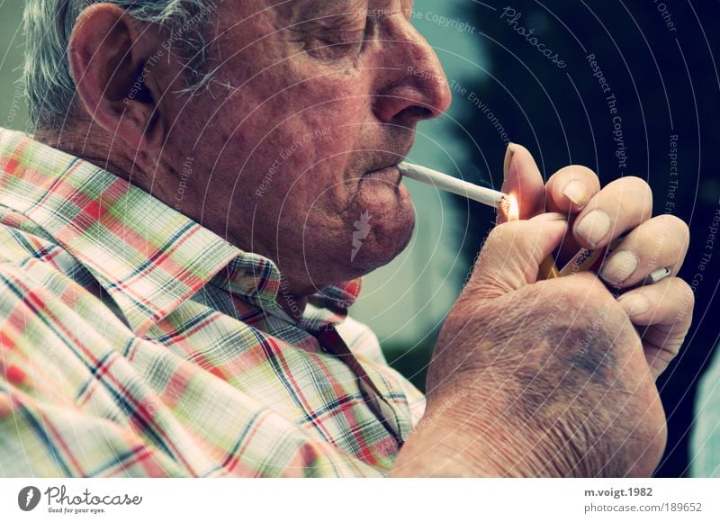 In ewiger Erinnerung Rauchen maskulin Männlicher Senior Mann Großvater Kopf Hand 1 Mensch 60 und älter warten alt authentisch Stimmung friedlich Güte