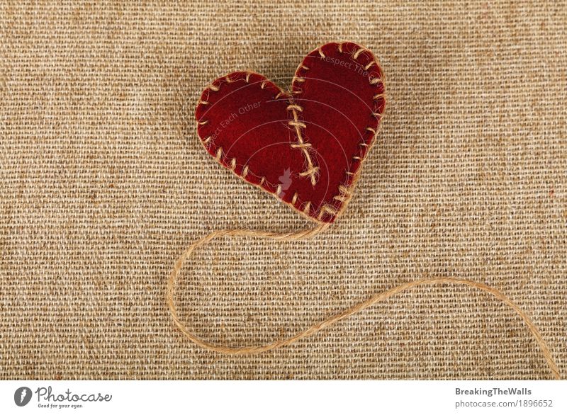 Brown Filz Handwerk Herz mit Jute Bindfaden auf Leinwand Design Freizeit & Hobby Basteln Handarbeit Valentinstag Muttertag Kunst Stoff Liebe natürlich braun rot