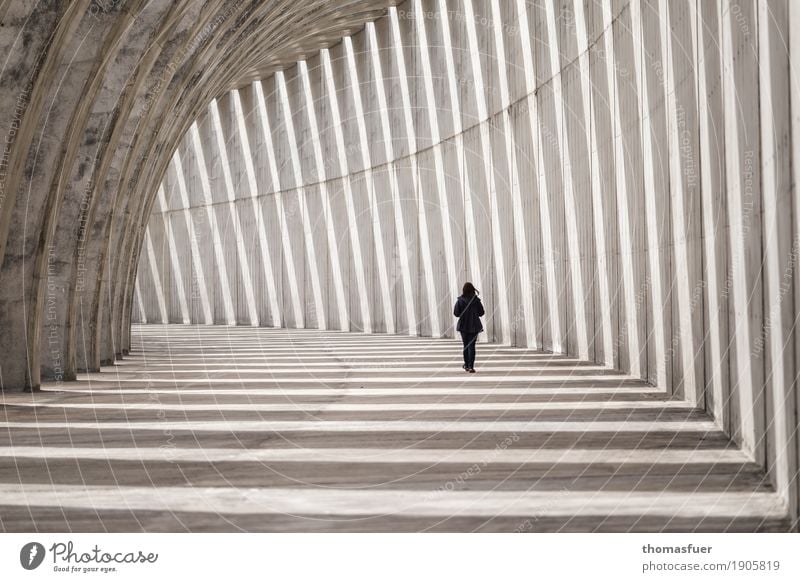 Mensch, Frau, Wellenbrecher Beton, Ferne feminin Erwachsene 1 Schönes Wetter La Palma Kanaren Spanien Hafen Tunnel Bauwerk Architektur Buhne Anlegestelle Mole