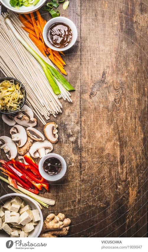 Vegetarische Zutaten für Asiatische Küche Lebensmittel Gemüse Kräuter & Gewürze Öl Ernährung Mittagessen Abendessen Büffet Brunch Geschirr Schalen & Schüsseln
