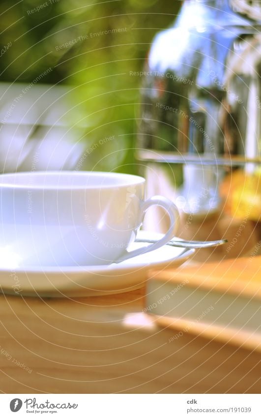 Zeit für mich. | In der Sonne sitzen, Tee trinken und ein gutes Buch lesen. Kaffeetrinken Getränk Heißgetränk Kakao Geschirr Tasse Löffel Wohlgefühl Erholung