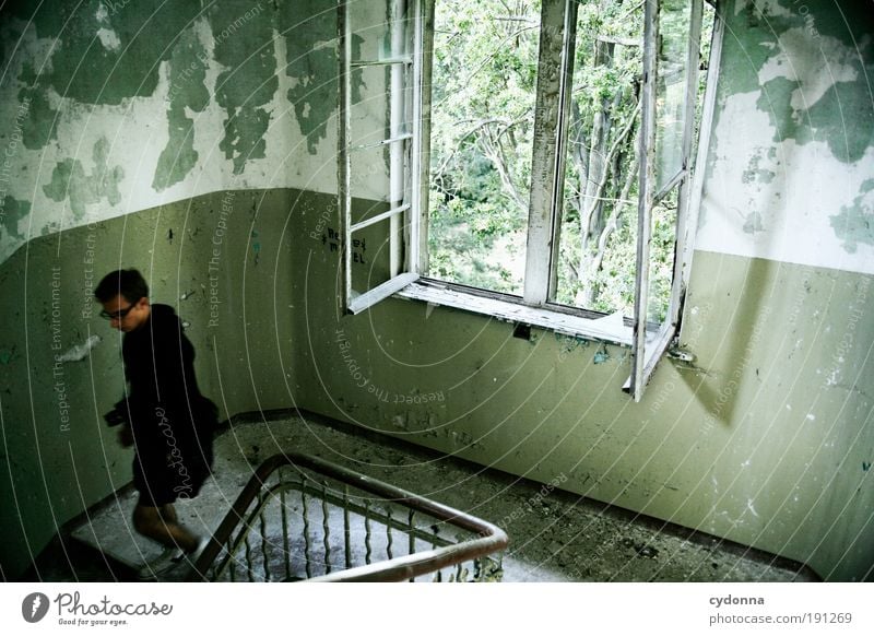 Schnell weg Stil Häusliches Leben Renovieren Umzug (Wohnungswechsel) Innenarchitektur Raum Mensch Mann Erwachsene 18-30 Jahre Jugendliche Mauer Wand Treppe