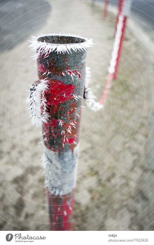 Frost | prima Klima Winter Eis Menschenleer Straße Wege & Pfade Barriere Eiszapfen kalt gefroren Eiskristall Farbfoto Außenaufnahme Nahaufnahme Tag Licht