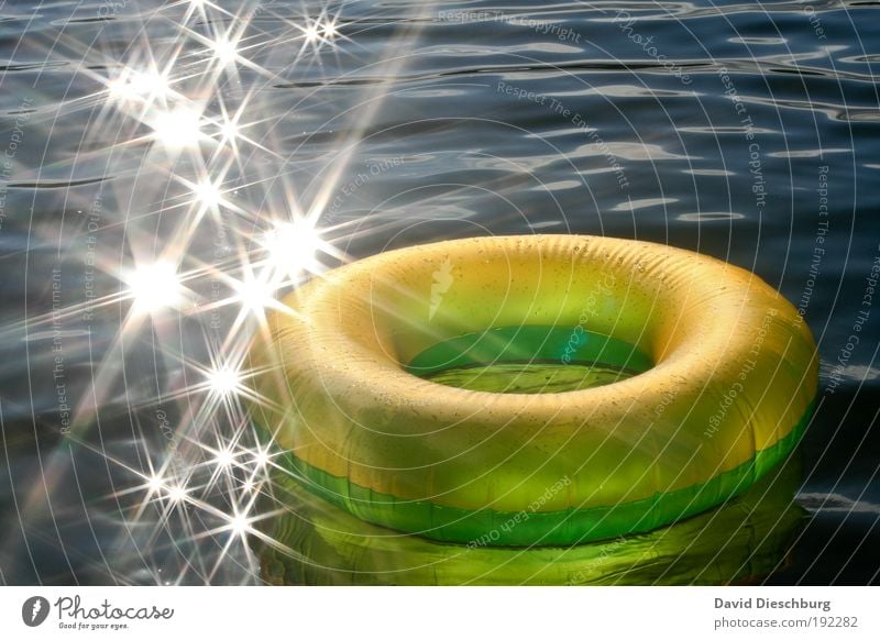 Heiratsantrag an den Sommer Ferien & Urlaub & Reisen Wasser Schönes Wetter Wellen Meer See gelb grün weiß Schwimmhilfe Stern (Symbol) Kreis glänzend Farbfoto