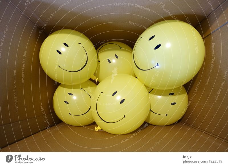 partypeople Lifestyle Freude Freizeit & Hobby Party Feste & Feiern Geburtstag Verpackung Paket Luftballon Pappschachtel Karton Zeichen Smiley Lächeln