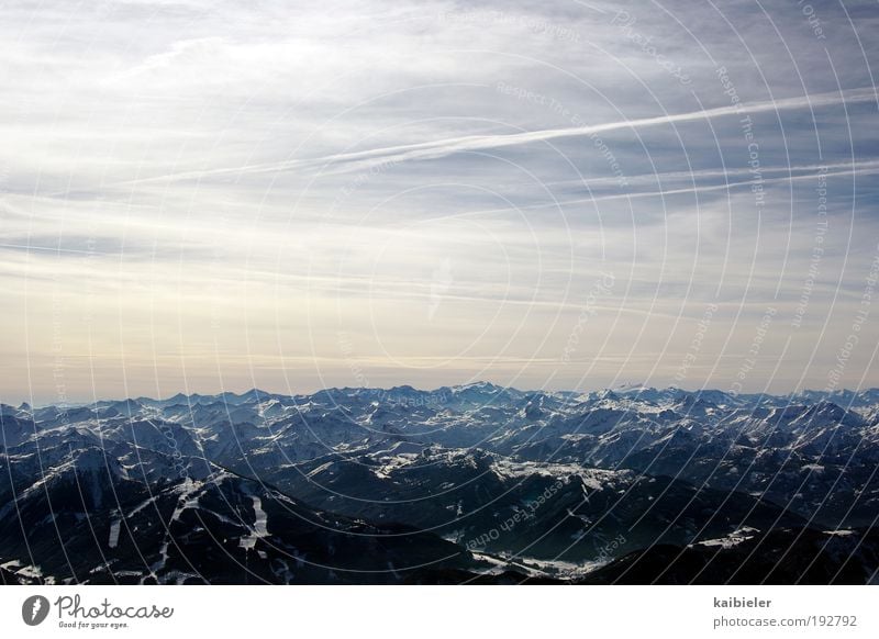 Raue See Winter Skier Natur Landschaft Himmel Wolken Horizont Schnee Alpen Berge u. Gebirge Gipfel Schneebedeckte Gipfel Gletscher Ferne blau Sehnsucht Fernweh