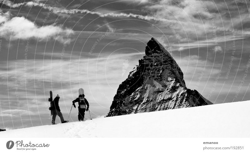 gipfelgespräch Lifestyle Freude Freizeit & Hobby Abenteuer Winter Schnee Berge u. Gebirge wandern Sport Wintersport Snowboard Mensch 2 Natur Klima