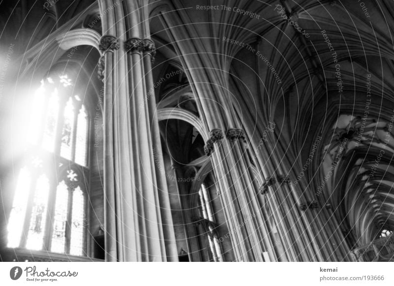 Göttliches Strahlen Kirche Bauwerk Gebäude Architektur Kathedrale Dom Fenster Säule Decke Lichterscheinung Bogen alt gigantisch groß historisch kalt schön grau