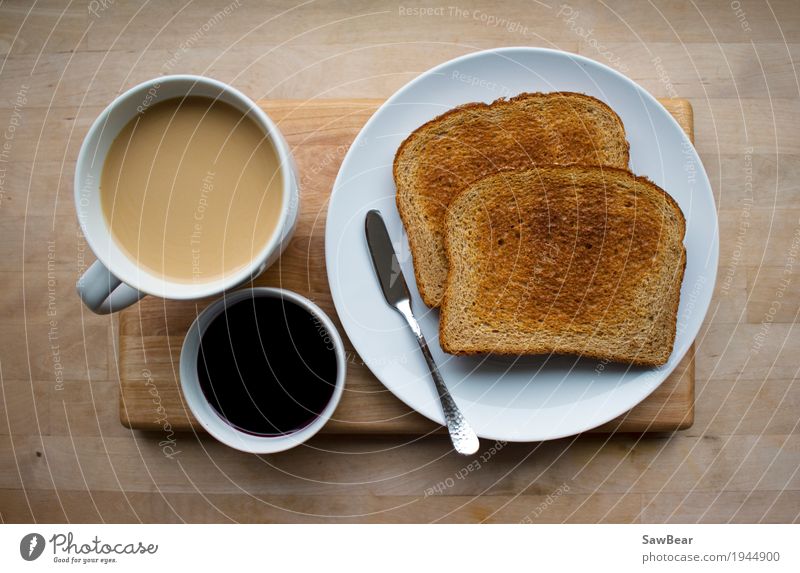 Kaffee, Gelee und Toast Lebensmittel Brot Marmelade Ernährung Essen Frühstück Kaffeetrinken Bioprodukte Getränk Heißgetränk Geschirr Teller Schalen & Schüsseln