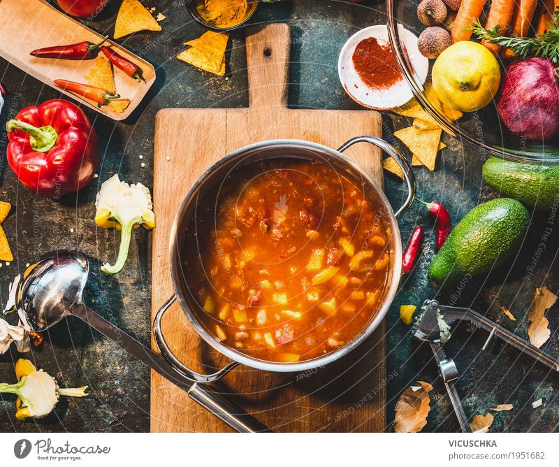 Mexikanisch kochen Lebensmittel Gemüse Suppe Eintopf Kräuter & Gewürze Ernährung Mittagessen Abendessen Bioprodukte Vegetarische Ernährung Diät Geschirr Topf
