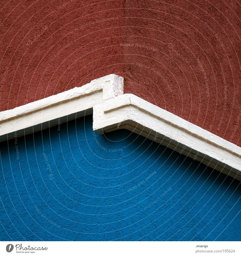 Tendenz Häusliches Leben Haus Renovieren Wirtschaft Bauwerk Gebäude Architektur Mauer Wand Fassade Beton Linie Streifen eckig einfach blau rot Farbe