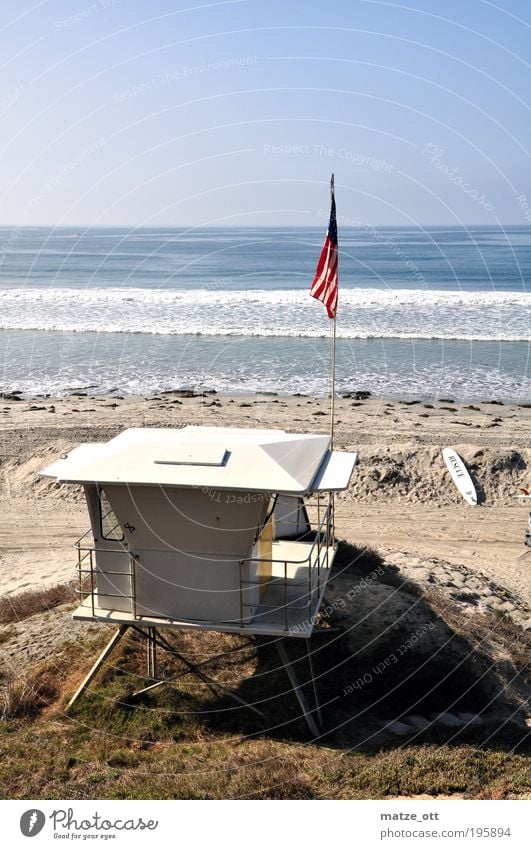 Rettungsturm Baywatch Bademeister USA Ferien & Urlaub & Reisen Tourismus Sommer Sommerurlaub Sonnenbad Strand Meer Wellen tauchen Sand Wasser Wolkenloser Himmel