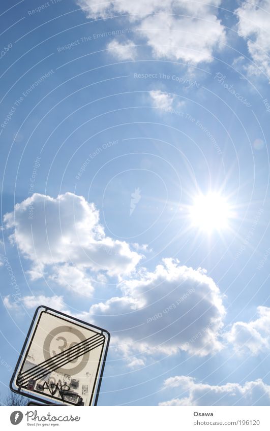 Schneller 30er Zone Geschwindigkeitsbegrenzung Freie Fahrt für freie Bürger Ende Sonne Himmel Himmel (Jenseits) Wolken weiß blau hell-blau Blauer Himmel