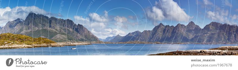 Sonniges Sommerpanorama Norwegen-Landschaft schön Ferien & Urlaub & Reisen Tourismus Ausflug Ferne Strand Meer Insel Berge u. Gebirge Natur Himmel Wolken