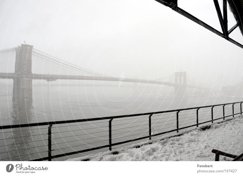 Nebelbrücke Menschenleer Brücke Bauwerk Architektur Sehenswürdigkeit Wahrzeichen Brooklyn Bridge Bekanntheit historisch New York City Gedeckte Farben