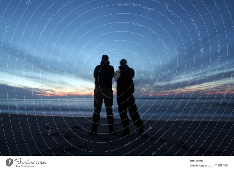 warten maskulin 2 Mensch 18-30 Jahre Jugendliche Erwachsene Umwelt Natur Himmel Wolken Horizont Sonnenaufgang Sonnenuntergang Küste Strand Nordsee beobachten
