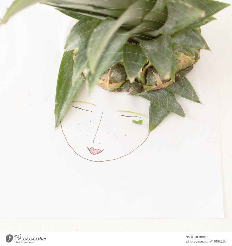 Mrs Pineapple Frucht Ananas Freizeit & Hobby Basteln feminin Papier Dekoration & Verzierung Lächeln zeichnen schlafen Freundlichkeit hell natürlich niedlich