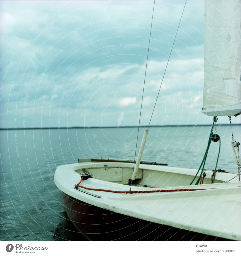 Still ruht das Meer Ausflug Ferne Wellen Wassersport Segeln Wolken Gewitterwolken schlechtes Wetter Küste Seeufer Steinhuder Meer Segelboot Schot Takelage Seil