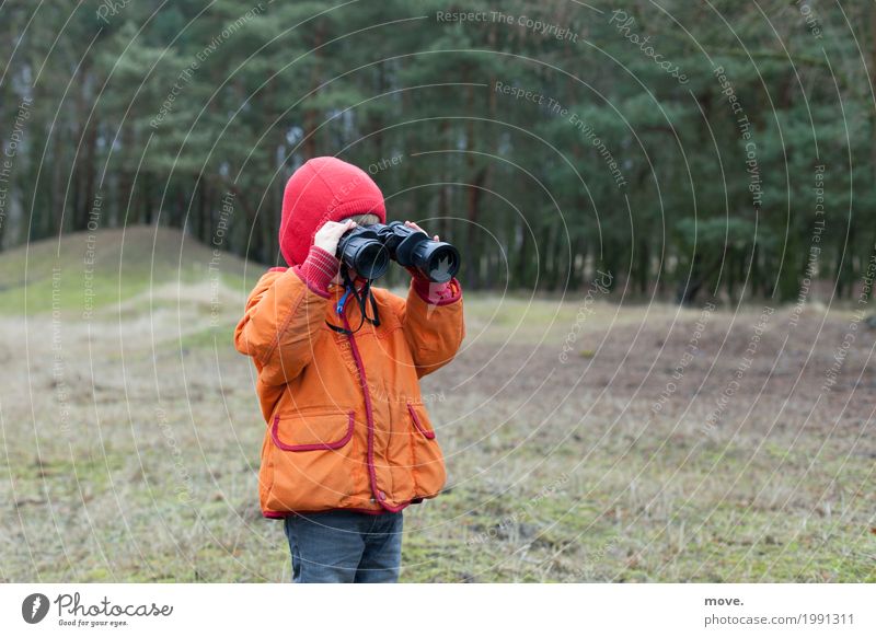 kleiner Junge schaut durch Fernglas Stil Freude Spielen Tourismus Sightseeing Wissenschaften Kind lernen maskulin Natur beobachten boy binoculars field glasses