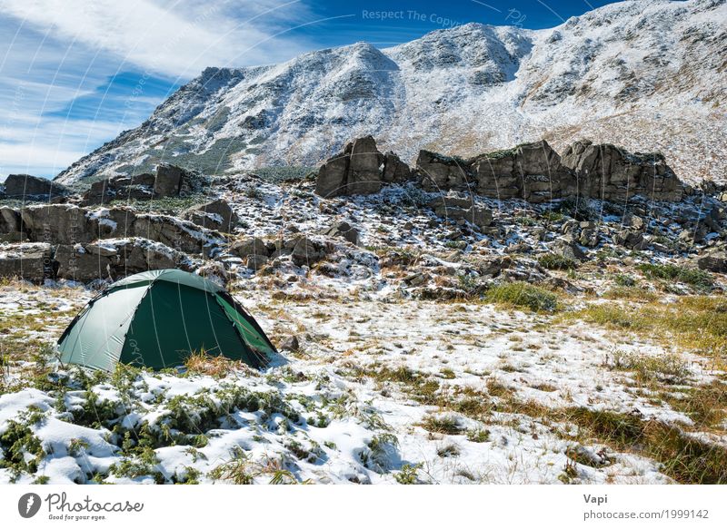 Grünes Zelt in den Schneebergen Freizeit & Hobby Ferien & Urlaub & Reisen Tourismus Ausflug Abenteuer Expedition Camping Winter Winterurlaub Berge u. Gebirge