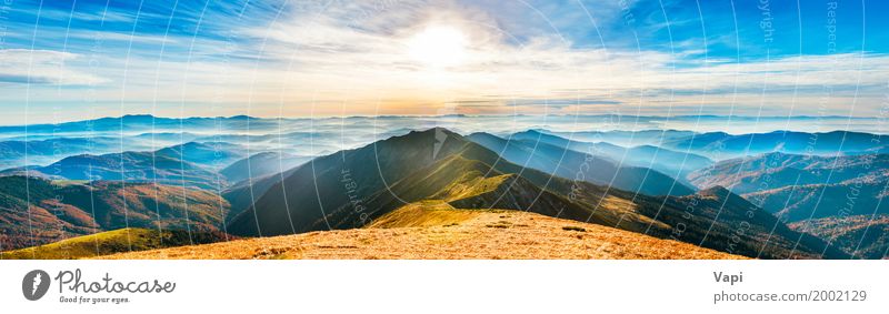 Panorama der Berglandschaft bei Sonnenuntergang Ferien & Urlaub & Reisen Tourismus Ausflug Sommer Sommerurlaub Berge u. Gebirge Tapete Umwelt Natur Landschaft