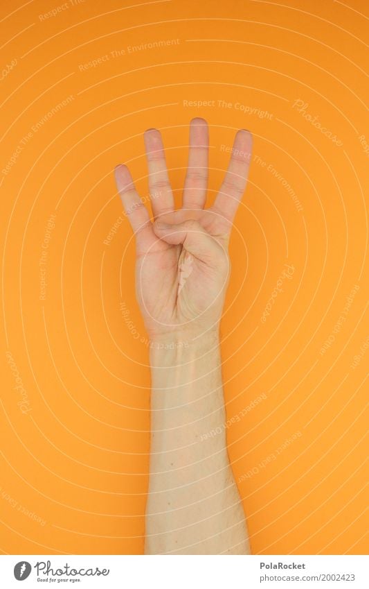 #AS# Quadro Kunst Kunstwerk kaufen 4 Finger zeigen Fingerspiel orange Hand Arme Daumen graphisch Viergespann Ziffern & Zahlen Farbfoto mehrfarbig Innenaufnahme