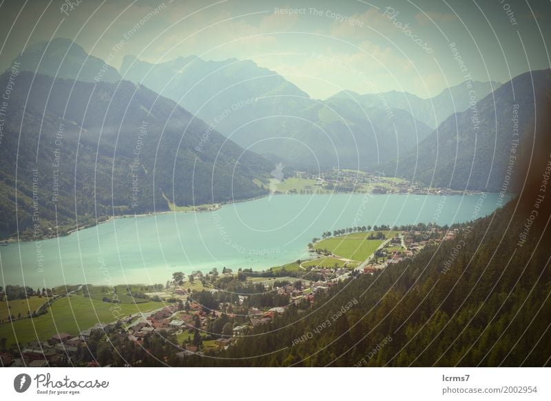 Aerial view over the Achensee lake in tyrol/ Austria. Ferien & Urlaub & Reisen Sommer Natur retro Österreich rofan mountain Bundesland Tirol alps landscape blue