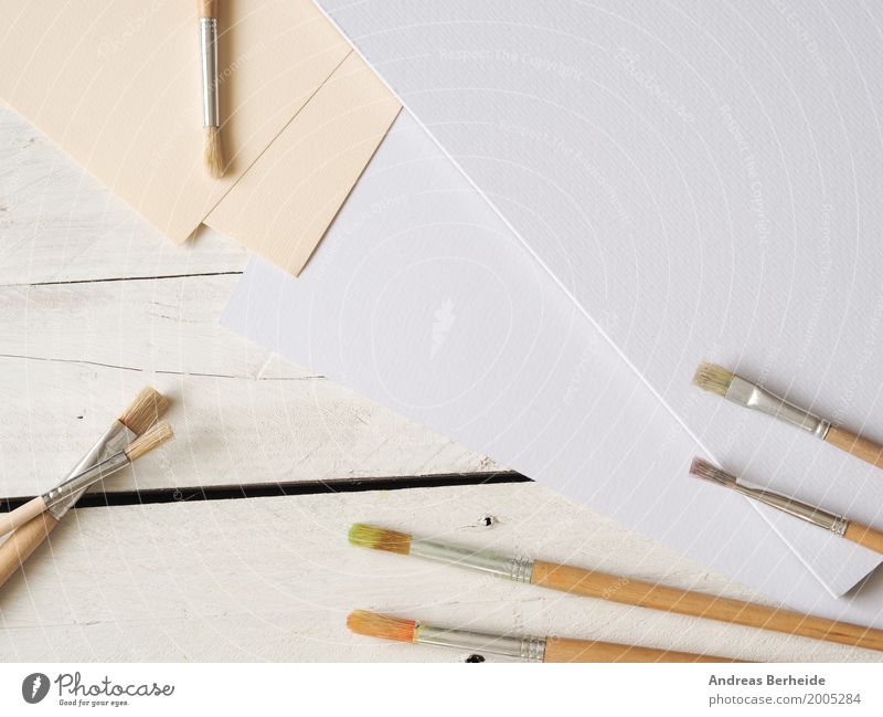 Sei kreativ Gemälde zeichnen Kunst Kreativität Leidenschaft paper canvas blank texture sheet brushes wooden view creative color artistic mockup old stuff space