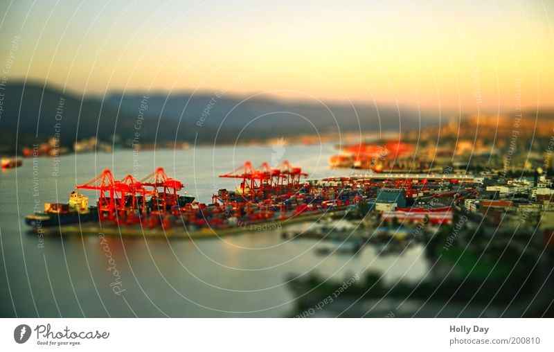 Hafen Vancouver Industrie Kran Landschaft Wasser Wolkenloser Himmel Sonnenaufgang Sonnenuntergang Sommer Schönes Wetter Kanada Hafenstadt Industrieanlage