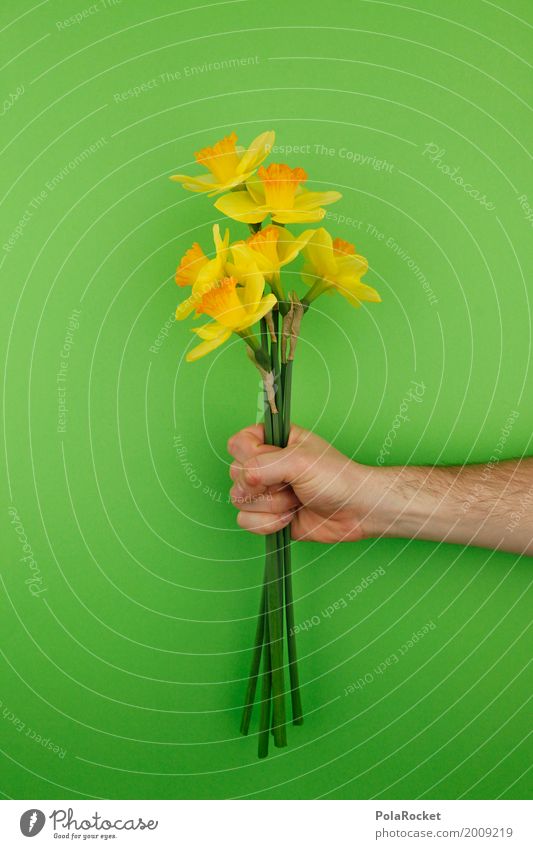 #AS# Büdddeee! Kunst ästhetisch Blume Blumenstrauß Blumenstengel Narzissen Ostern Osterwunsch Ostermontag Ostergeschenk grün Hand festhalten Geschenk Muttertag