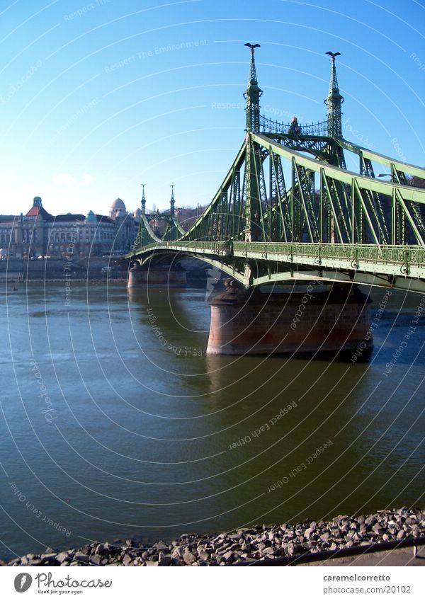 Brücke_in_Budapest grün Flussufer Ungar Wasser Gellert Bad