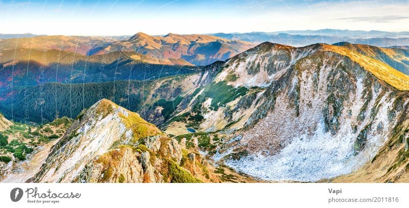 Panorama der Berge bei Sonnenuntergang schön Ferien & Urlaub & Reisen Tourismus Abenteuer Ferne Sommer Winter Schnee Berge u. Gebirge wandern Umwelt Natur