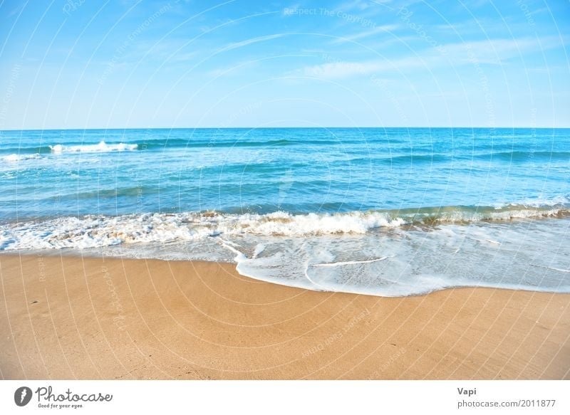 Tropischer Strand mit Sand- und Seewelle Erholung Ferien & Urlaub & Reisen Tourismus Sommer Sonne Sonnenbad Meer Insel Wellen Natur Landschaft Wasser Himmel