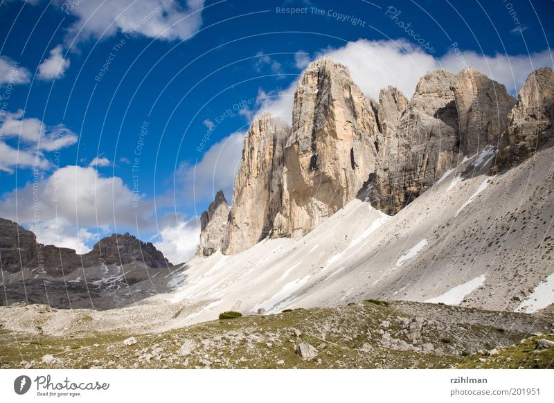 Die Drei Zinnen Sommer Berge u. Gebirge Natur Landschaft Wolken Felsen Alpen blau weiß Dolomiten Europa Hochgebirge Italien massiv Südtirol Bergwanderung