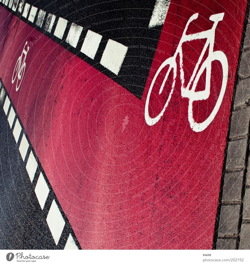 Citybike Fahrrad Stadt Verkehr Straßenverkehr Zeichen Schriftzeichen Schilder & Markierungen Verkehrszeichen Linie Streifen rosa schwarz Fahrradweg Asphalt