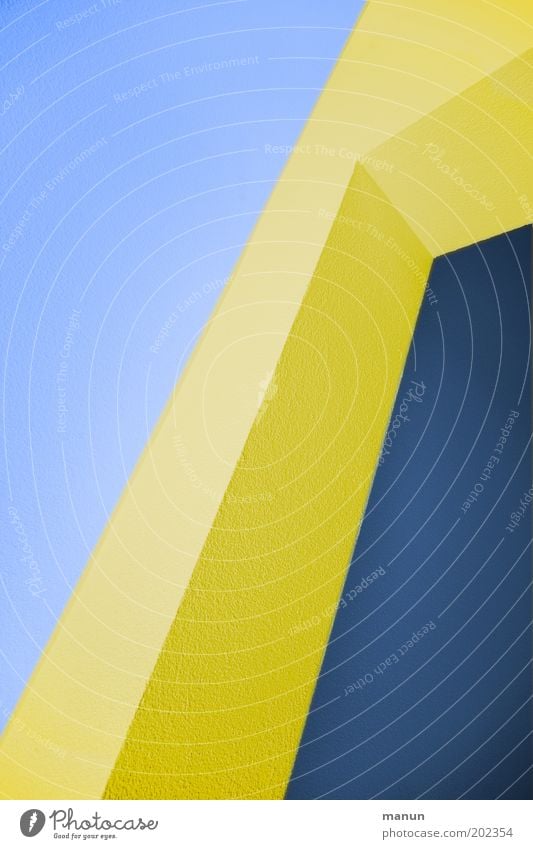 Kantenphysik Architektur Mauer Wand Fassade blau gelb Design Farbe modern diagonal Linie Farbfoto abstrakt Muster Strukturen & Formen Hintergrund neutral