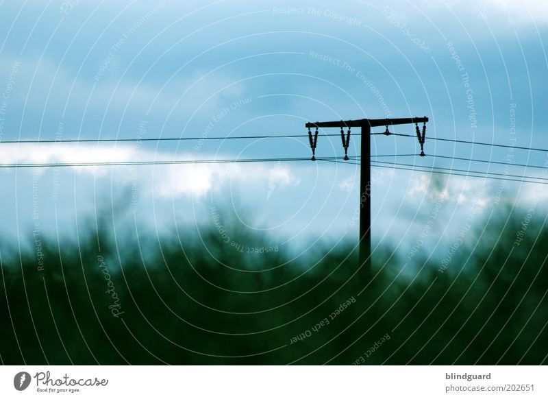 Telegraph Road Energiewirtschaft Telekommunikation Fortschritt Zukunft Natur Himmel Wolken Gewitterwolken Sommer alt blau braun grün schwarz Kommunizieren Mast