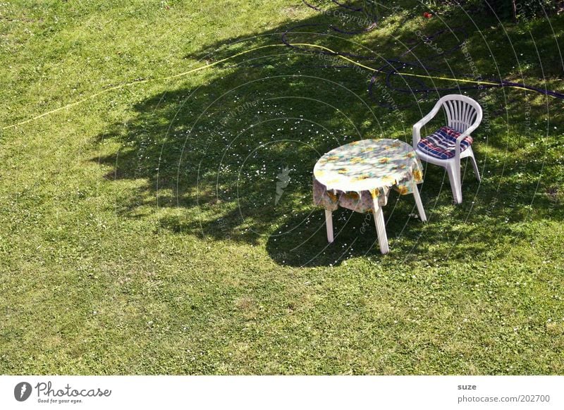 23° im Schatten ruhig Freizeit & Hobby Sommerurlaub Häusliches Leben Garten Stuhl Tisch Ruhestand Feierabend Schönes Wetter Wiese authentisch einfach