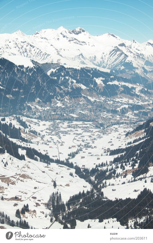 Talblick Ferien & Urlaub & Reisen Winterurlaub Berge u. Gebirge Umwelt Natur Landschaft Urelemente Luft Himmel Wolkenloser Himmel Klima Schönes Wetter Schnee