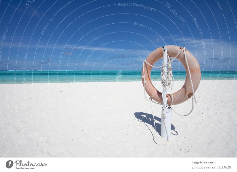 URLAUBSRETTUNG Ferien & Urlaub & Reisen Rettungsring Freiheit Idylle Farbfoto Horizont Einsamkeit ruhig Sand Strand Natur Malediven Reisefotografie Traumstrand