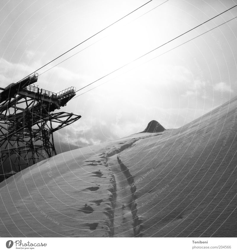 Hinauf und hinauf Sport Skitour Skipiste Natur Landschaft Wolken Winter Wetter Alpen Berge u. Gebirge Nordkette Seilbahn Skilift Freizeit & Hobby Tourismus